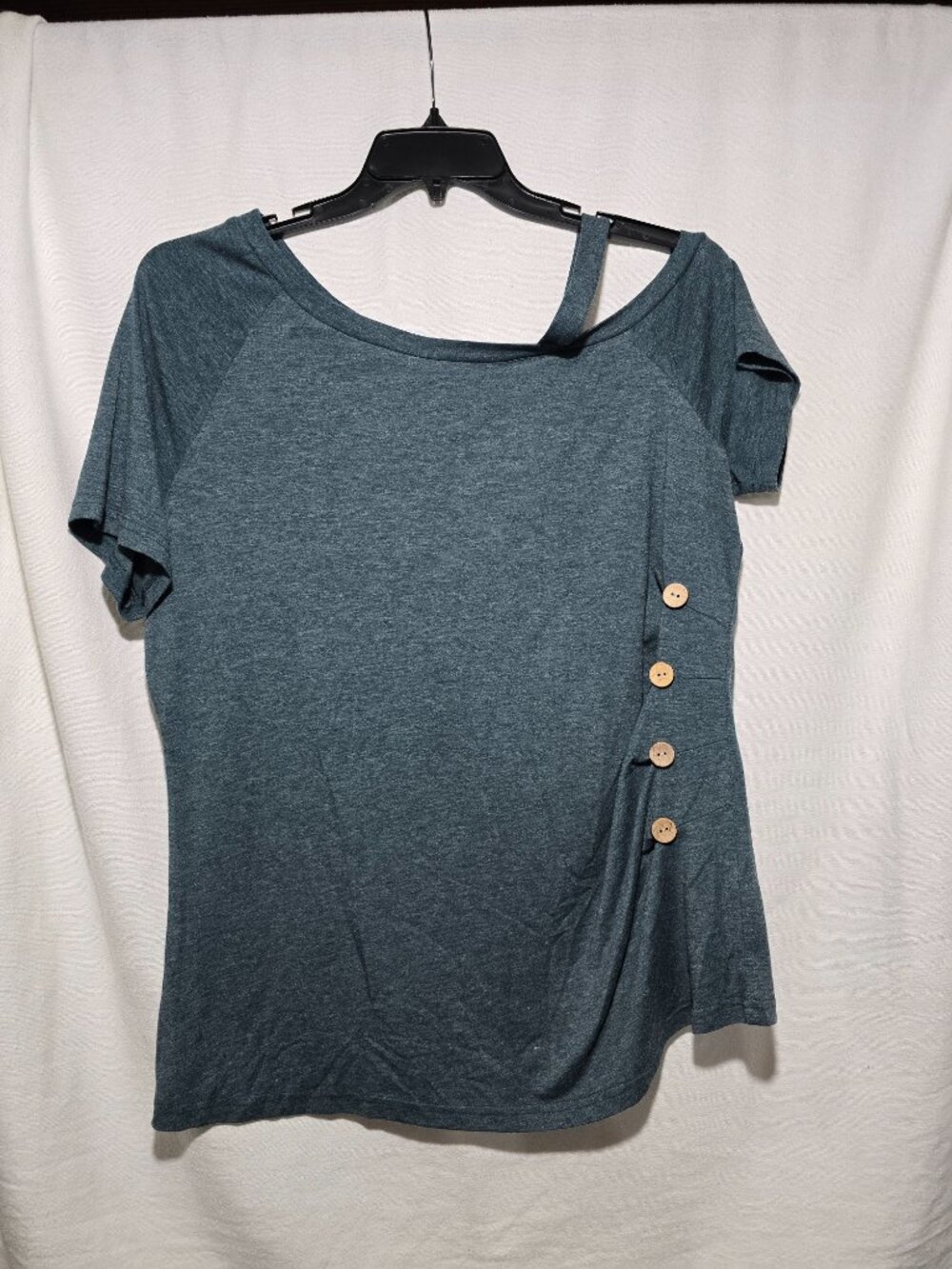 EasyGala Teal Heather Cold Shoulder T-Shirt Women's Size XL Button Accent Top